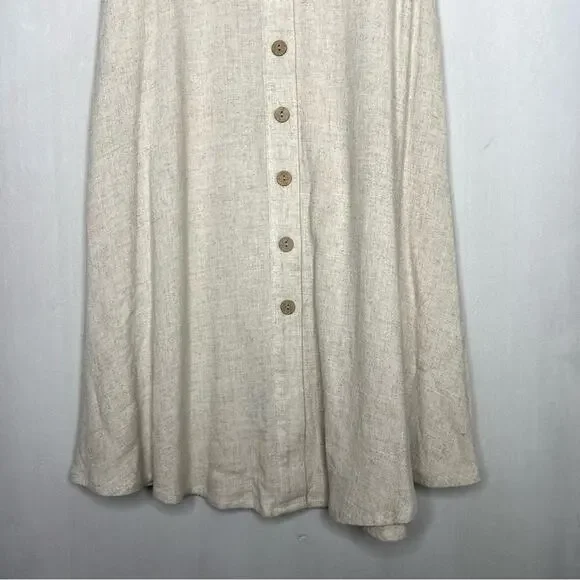 FRANK & OAK / oatmeal tan linen blend button front midi skirt / XS - Picture 4 of 7